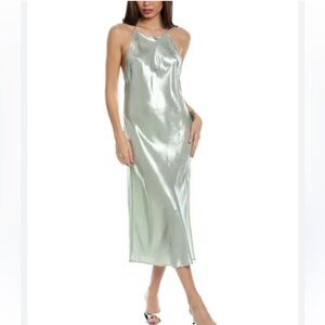 Free People Sunset Shimmer Midi Slip Dress In Color Light Green